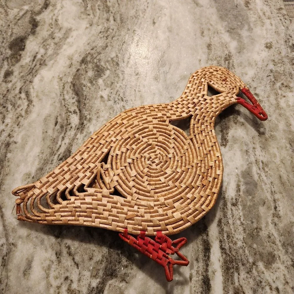 Vintage Rattan Duck Trivet Holder Wall Hanging 14